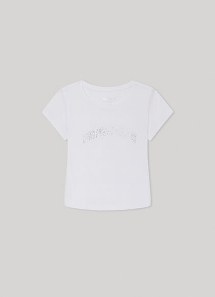 CROPPED-FIT T-SHIRT WITH STRASS LOGO