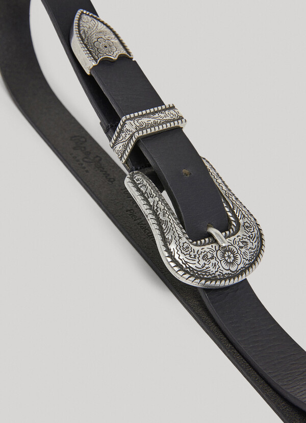 LEATHER BELT WITH DOUBLE BUCKLE
