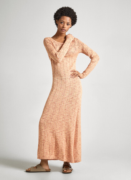 LONG KNIT DRESS WITH OPENWORK DETAIL