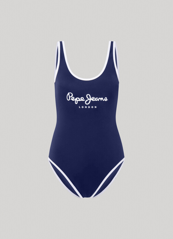 SOLID COLOUR SWIMSUIT WITH PRINTED LOGO