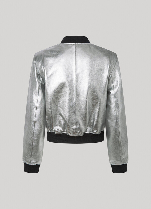 SILVER LEATHER BOMBER JACKET