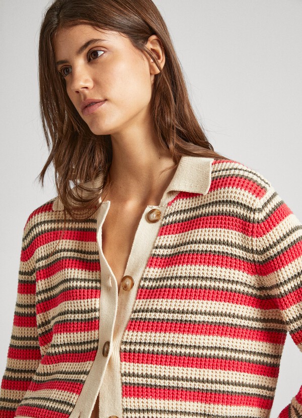 STRIPED KNIT BUTTON UP CARDIGAN