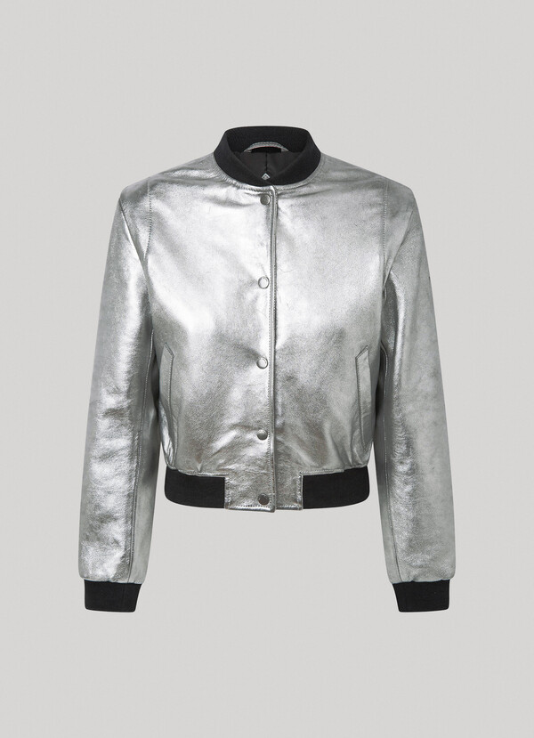 SILVER LEATHER BOMBER JACKET