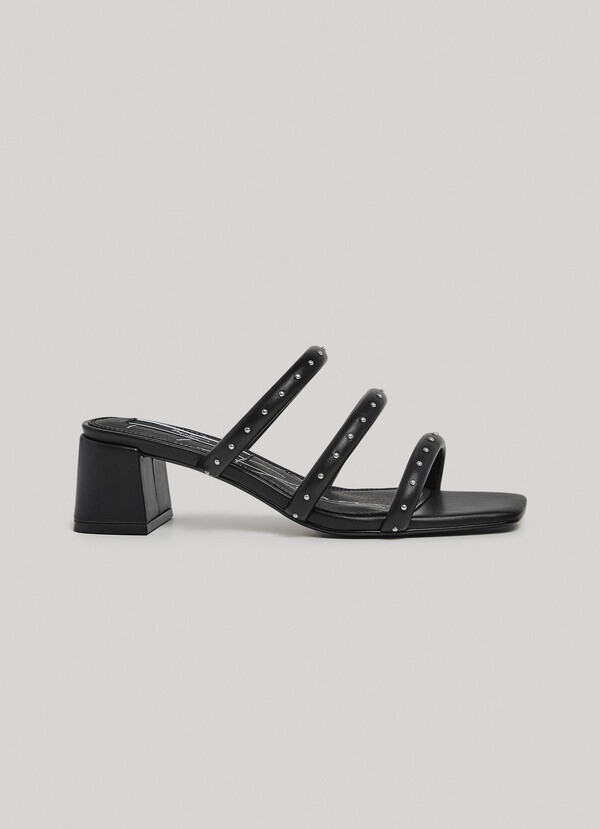LEATHER EFFECT SANDALS WITH MEDIUM HEEL