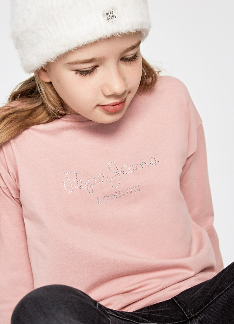 NURIA L/S STRASS-LOGO T-SHIRT | PEPEJEANS