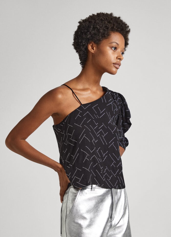 ASYMMETRIC BLOUSE WITH STRASS DETAILS