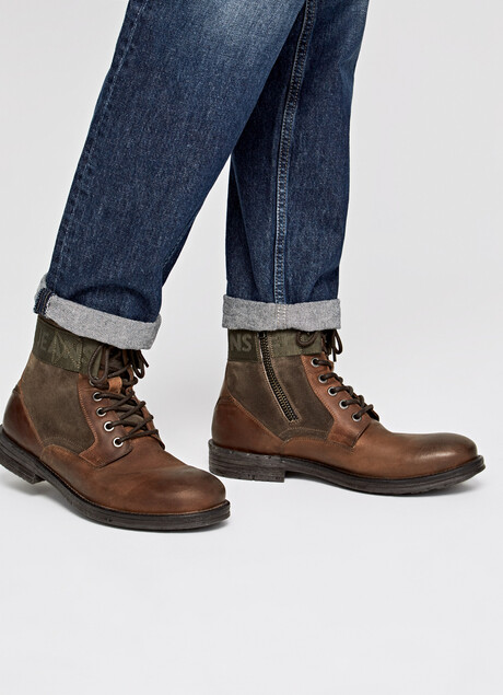 SPLIT LEATHER ANKLE BOOTS TOM CUT MIX RUGGED | PepeJeans