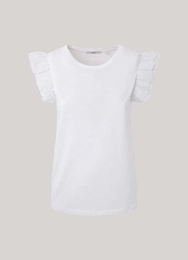 REGULAR FIT T-SHIRT WITH RUFFLES ON SLEEVES